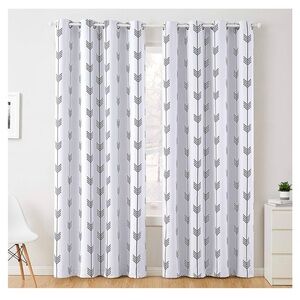 Gray and White Blackout Curtains with Arrow Print